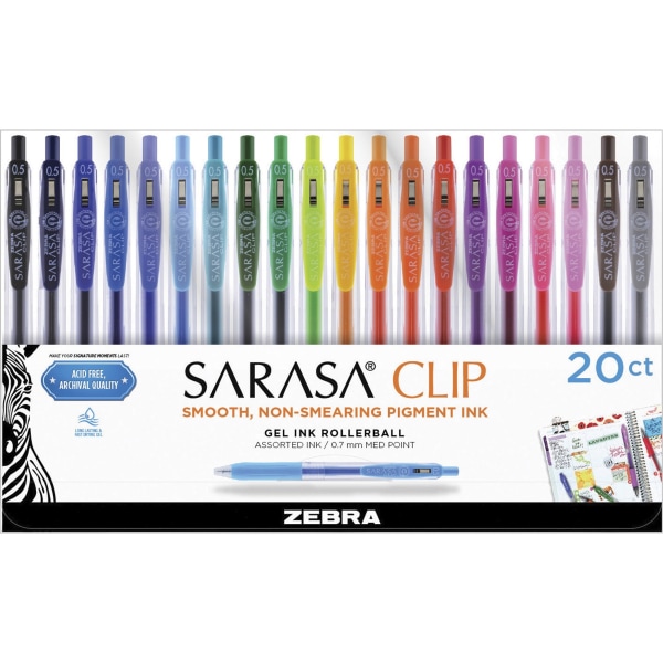 Zebra SARASA Clip Retractable Gel Pen - Medium Pen Point - 0.5 mm Pen Point Size - RetractableWater Based Ink - 20 / Pack