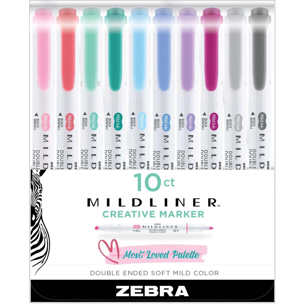 Zebra Pen Mildliner Double-ended Assorted Highlighter Set 10PK - Fine, Bold Marker Point - Bullet, Chisel Marker Point Style - M