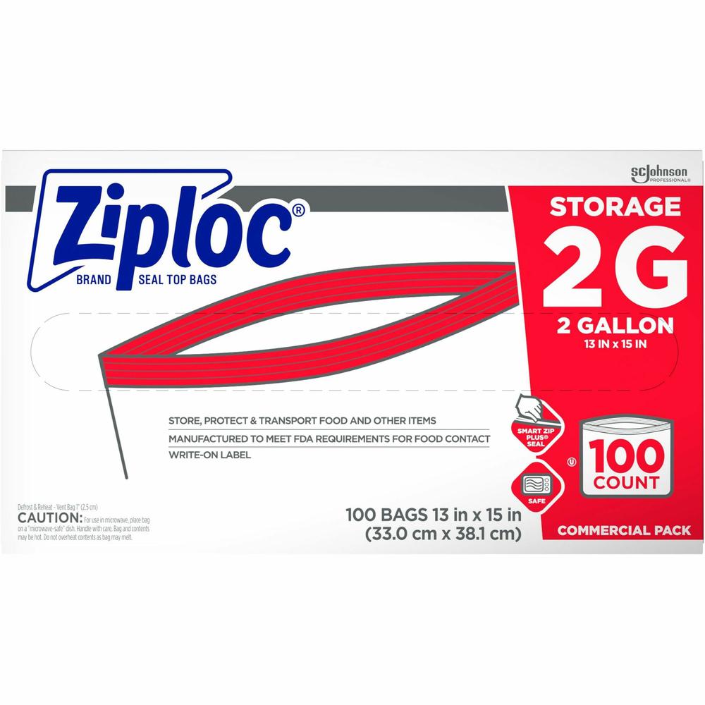 Ziploc 2-Gallon Storage Bags - Extra Large Size - 2 gal Capacity - Clear - 100/Carton - 100 Per Carton - Food