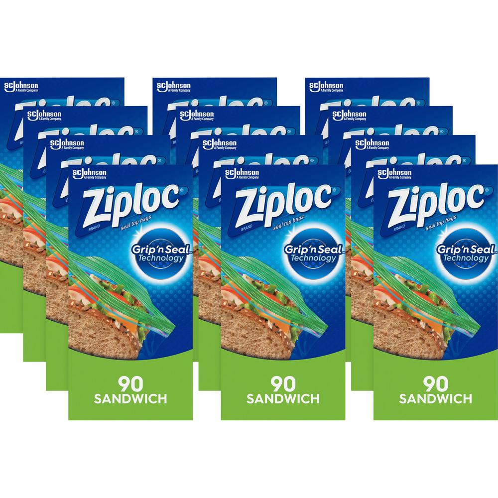 Ziploc Sandwich Bags - 5.88" Width x 6.50" Length - Clear - Plastic - 12/Carton - 90 Per Box - Sandwich, Storage