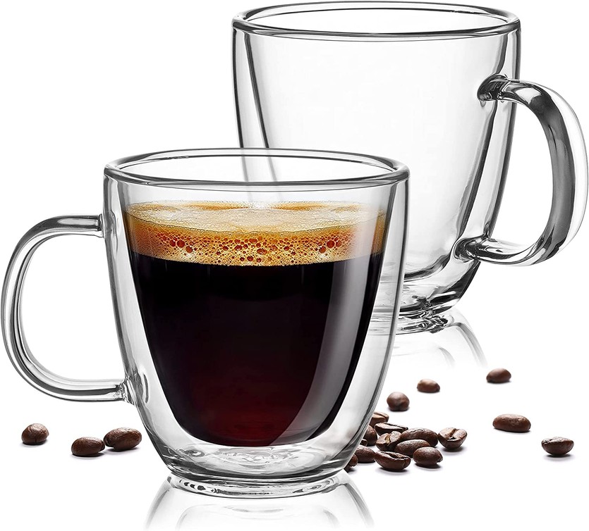 Double Wall Insulated Clear Glass Espresso Cups, set