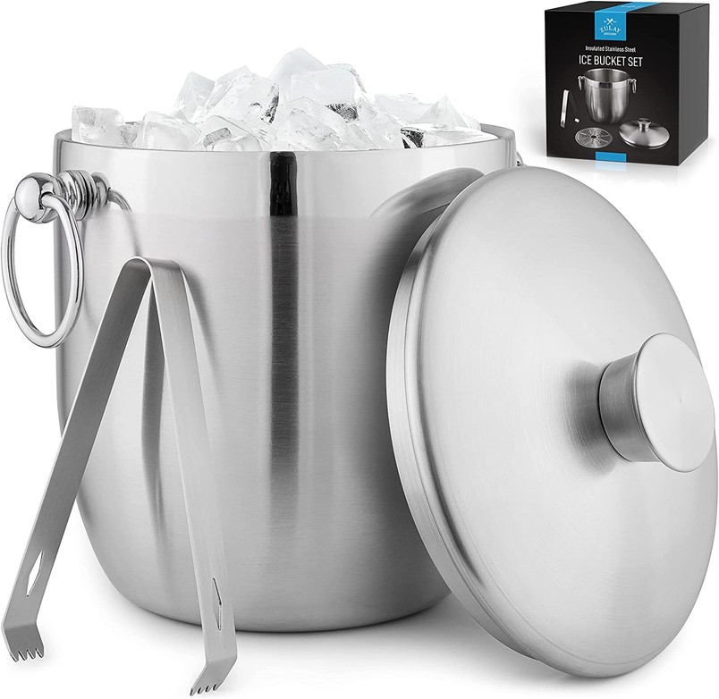 Ice Bucket With Lid, Strainer & Tongs