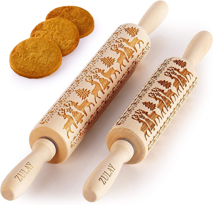 Wooden Carved Christmas Rolling Pin