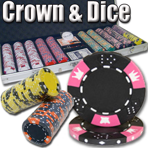 500 Count - Pre-Packaged - Poker Chip Set - Crown & Dice 14 G - Aluminum