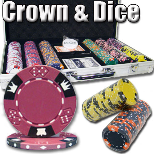 300 Count - Pre-Packaged - Poker Chip Set - Crown & Dice - Aluminum