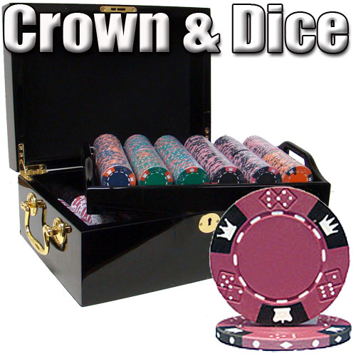 500 Count - Pre-Packaged - Poker Chip Set - Crown & Dice 14g - Black Mahogany