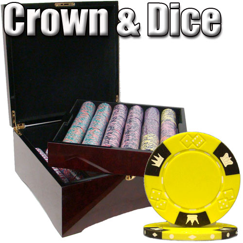 750 Count - Custom Breakout - Poker Chip Set - Crown & Dice 14 G - Mahogany