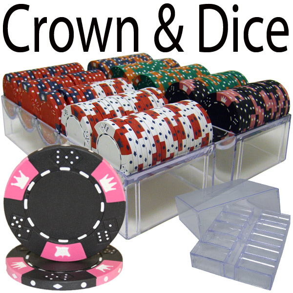 200 Count - Custom Breakout - Poker Chip Set - Crown & Dice - Acrylic Tray