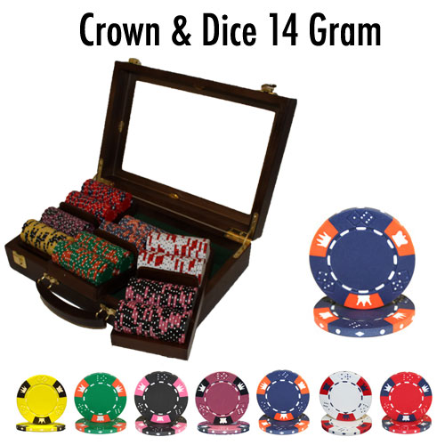 300 Count - Custom Breakout - Poker Chip Set - Crown & Dice - Walnut