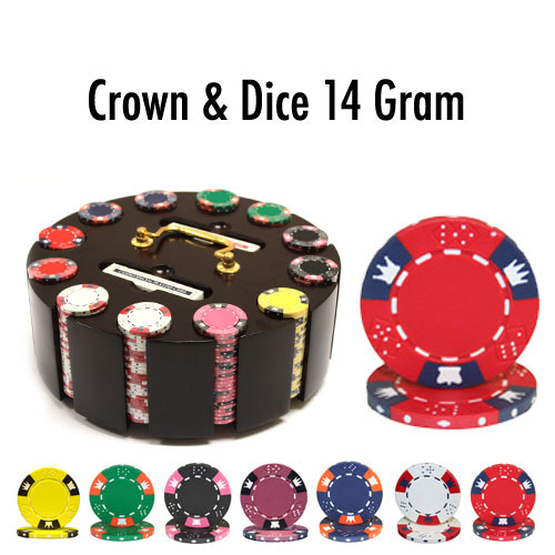 300 Count - Pre-Packaged - Poker Chip Set - Crown & Dice 14 G - Wooden Carousel