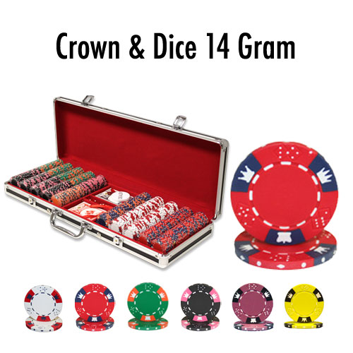 500 Count - Pre-Packaged - Poker Chip Set - Crown & Dice 14 G - Black Aluminum