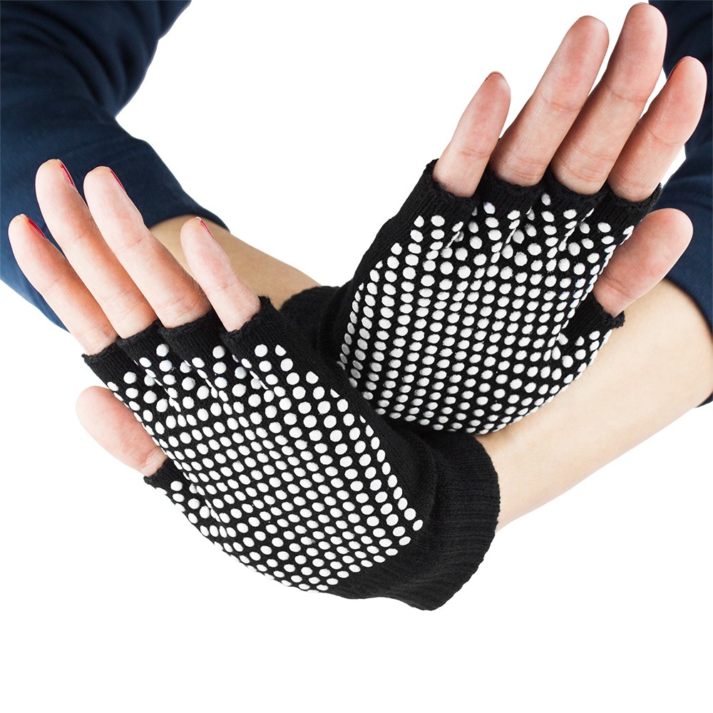 Black Fingerless Yoga Gloves with Slip-Free Beads