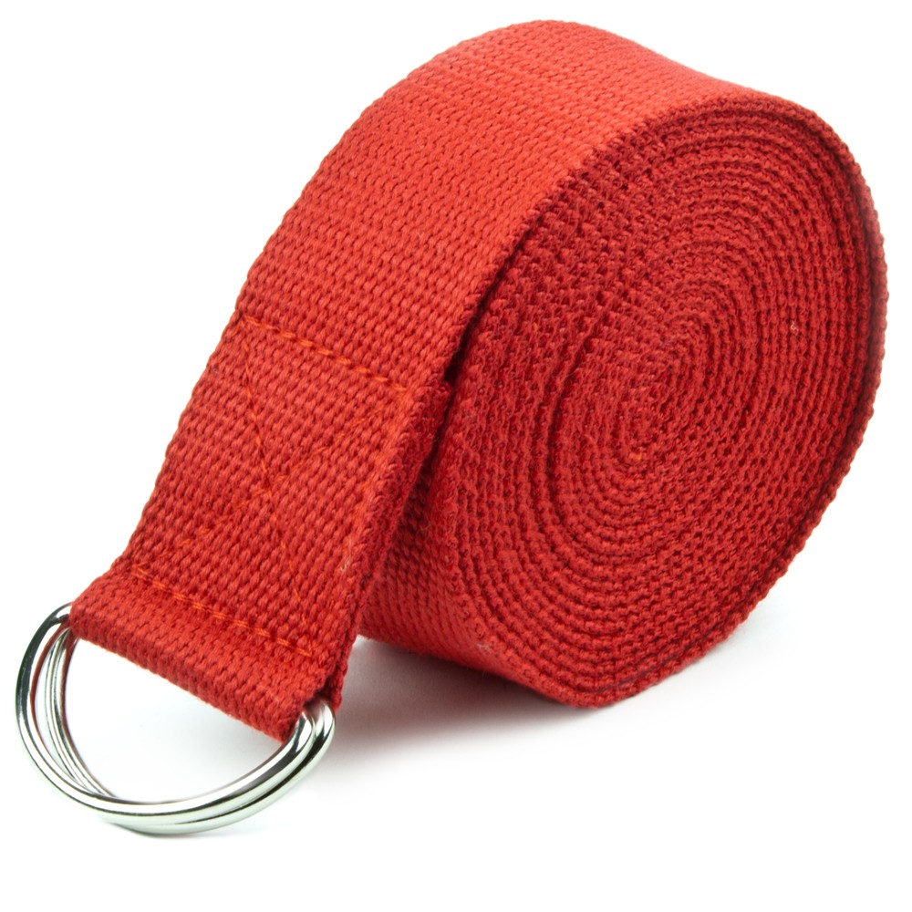 Red 10' Extra-Long Cotton Yoga Strap with Metal D-Ring