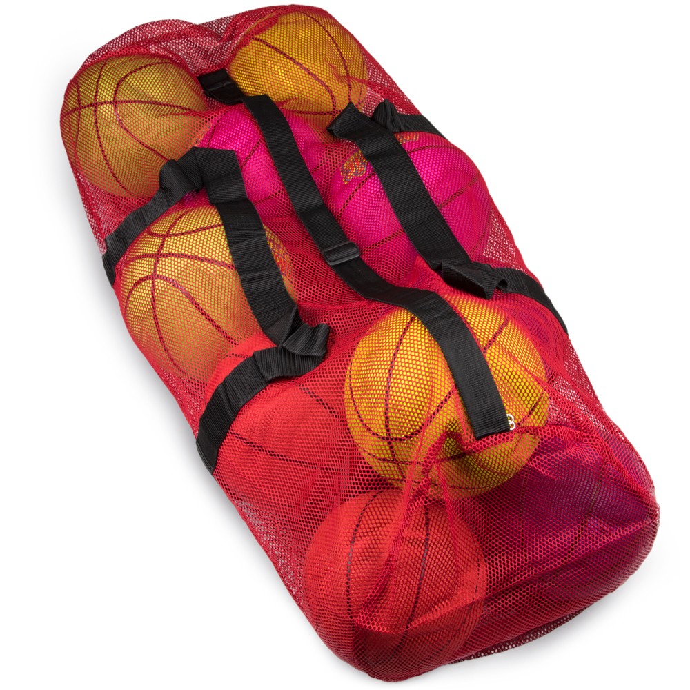 39" Mesh Sports Ball Bag with Strap, Red