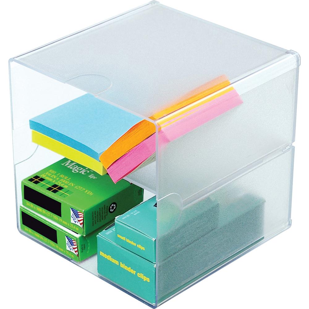 Deflecto Stackable Cube Organizer - 2 Compartment(s) - 6" Height x 6" Width x 6" Depth - Desktop - Stackable - Clear - Plastic -