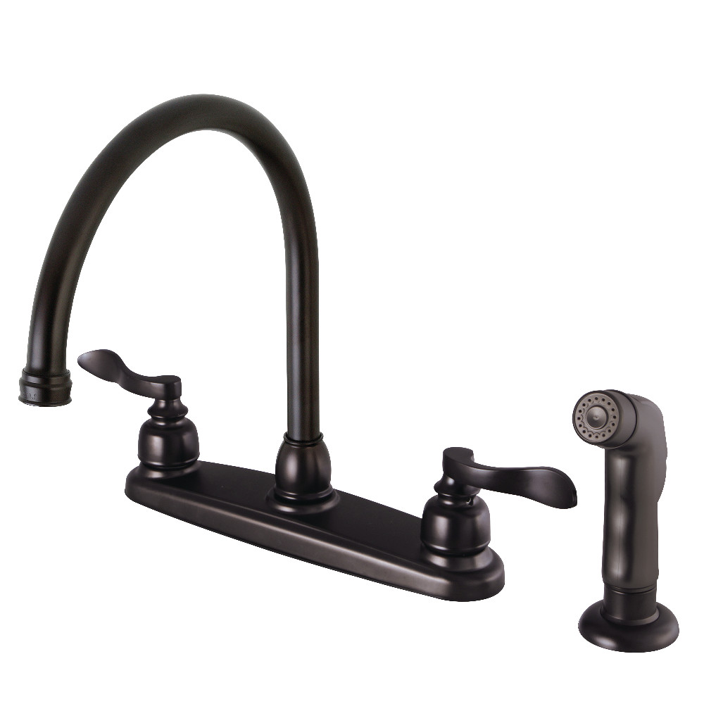 Kingston Brass FB795NFLSP NuWave French 8-Inch Centerset Kitchen Faucet with Sprayer, Oil Rubbed Bronze
