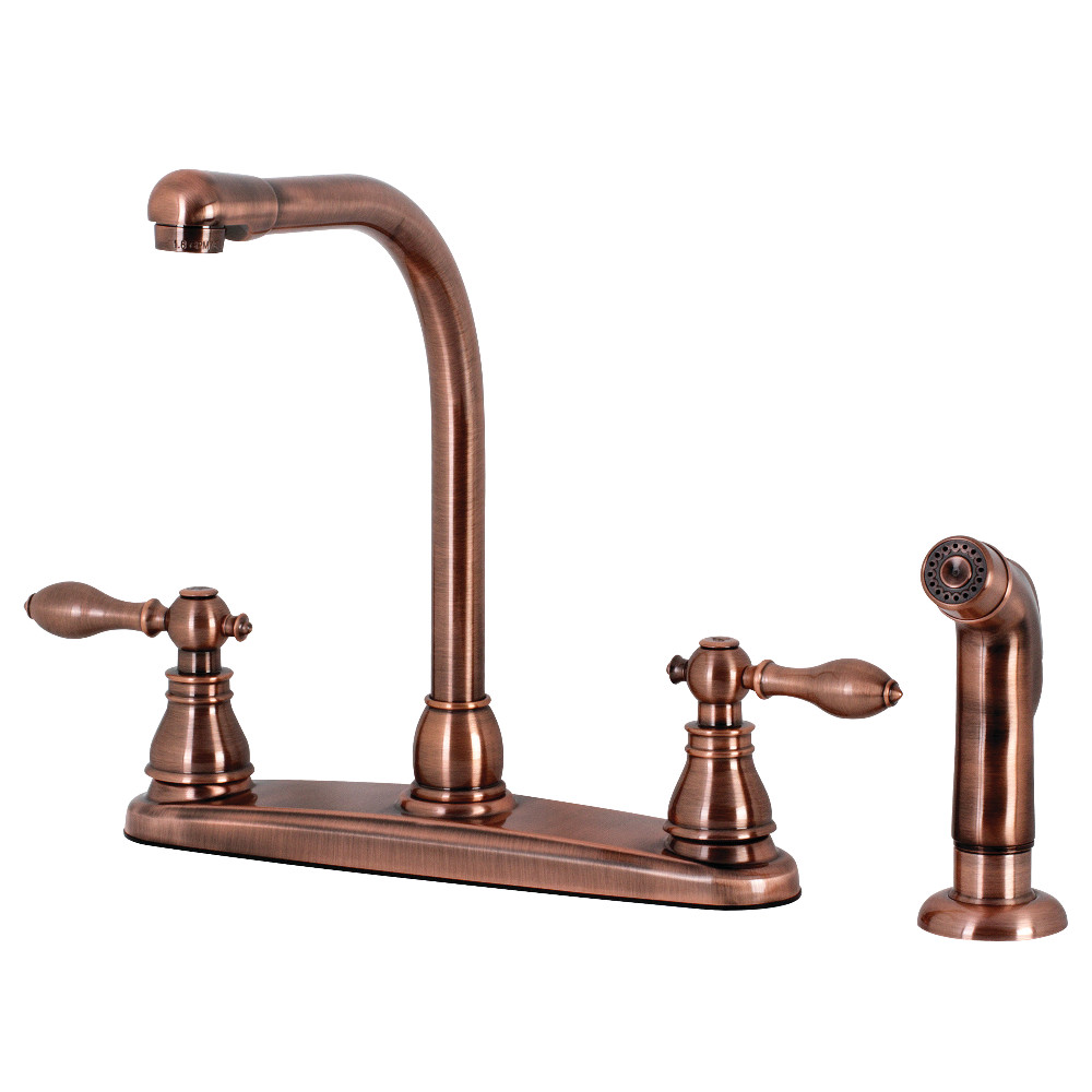 Kingston Brass KB716ACLSP American Classic Centerset Kitchen Faucet with Side Sprayer, Antique Copper