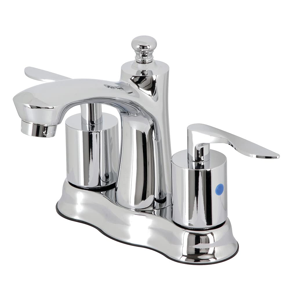 Kingston Brass FB7611SVL Two-Handle 3-Hole Deck Mount 4" Centerset Bathroom Faucet with Retail Pop-Up in Polished Chrome