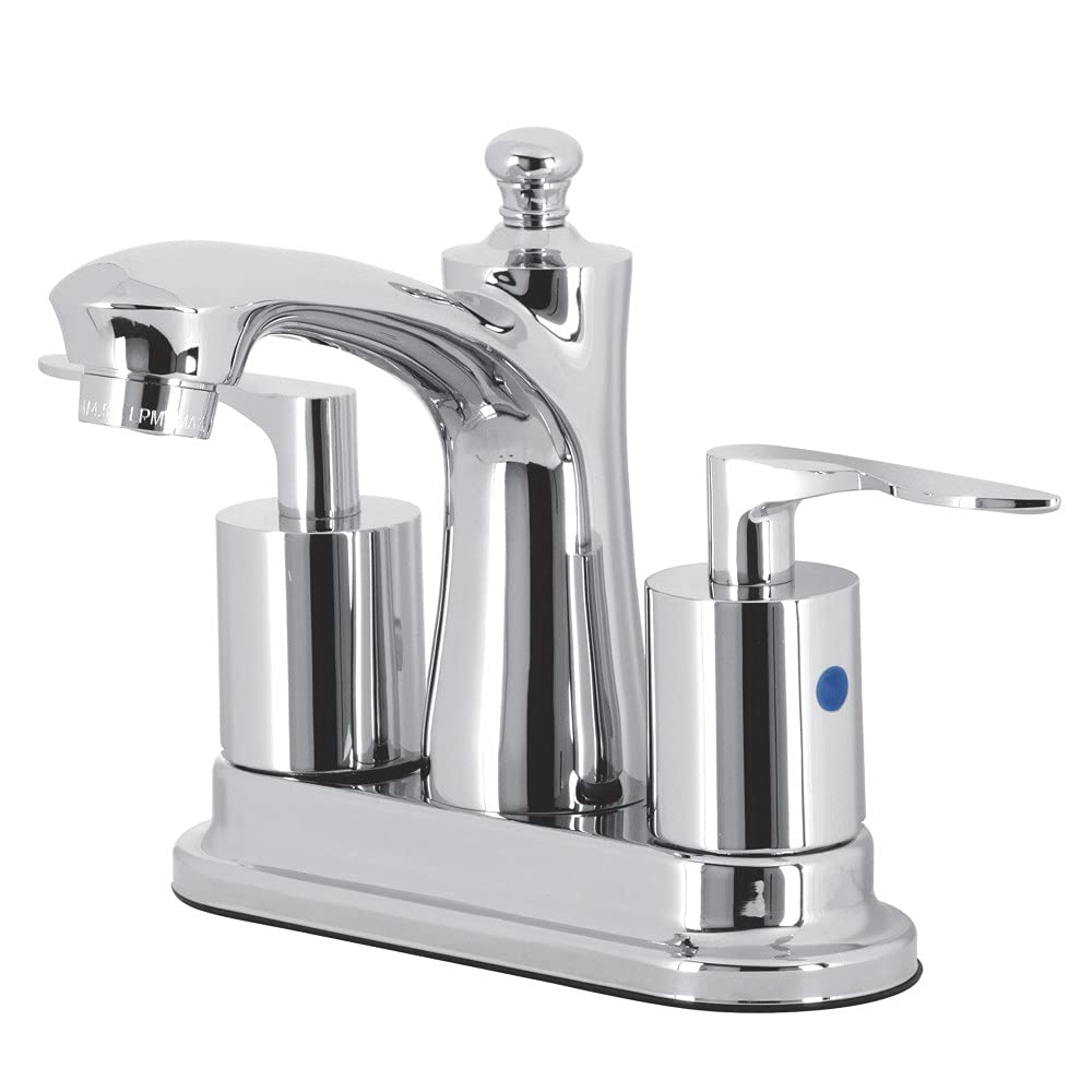 Kingston Brass FB7621SVL Two-Handle 3-Hole Deck Mount 4" Centerset Bathroom Faucet with Retail Pop-Up in Polished Chrome