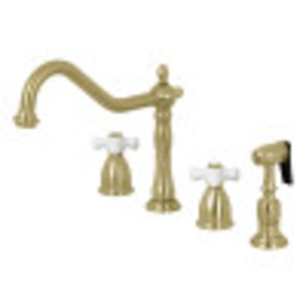 Kingston Brass KB1797PXBS 8-Inch Widespread Kitchen Faucet with Brass Sprayer, Brushed Brass