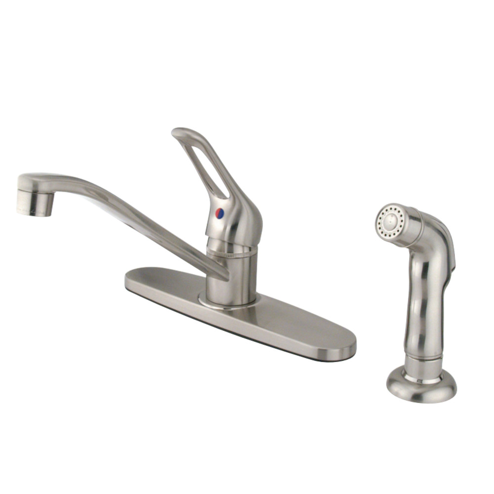 Kingston Brass FB562SNSP Wyndham Single Handle 8-Inch Centerset Kitchen Faucet with Sprayer, Brushed Nickel