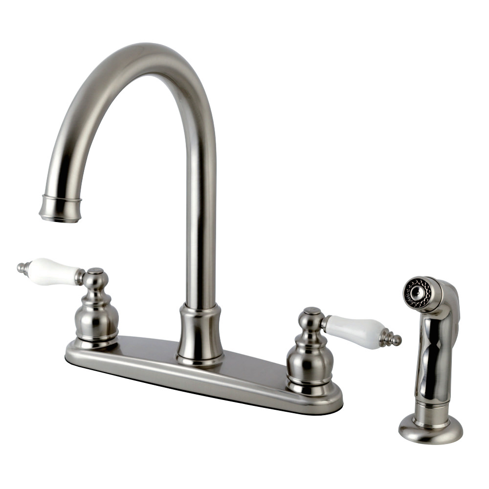 Kingston Brass FB7798PLSP Victorian 8-Inch Centerset Kitchen Faucet with Sprayer, Brushed Nickel