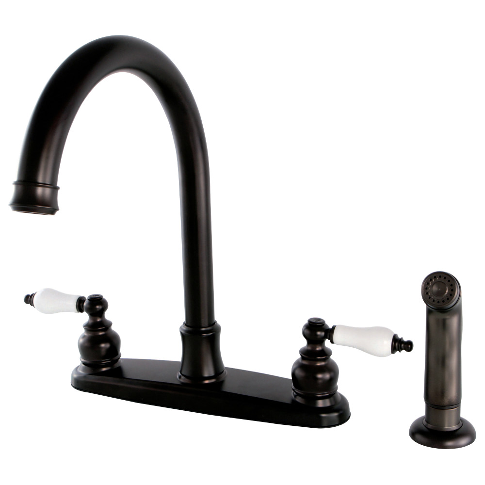 Kingston Brass FB7795PLSP Victorian 8-Inch Centerset Kitchen Faucet with Sprayer, Oil Rubbed Bronze