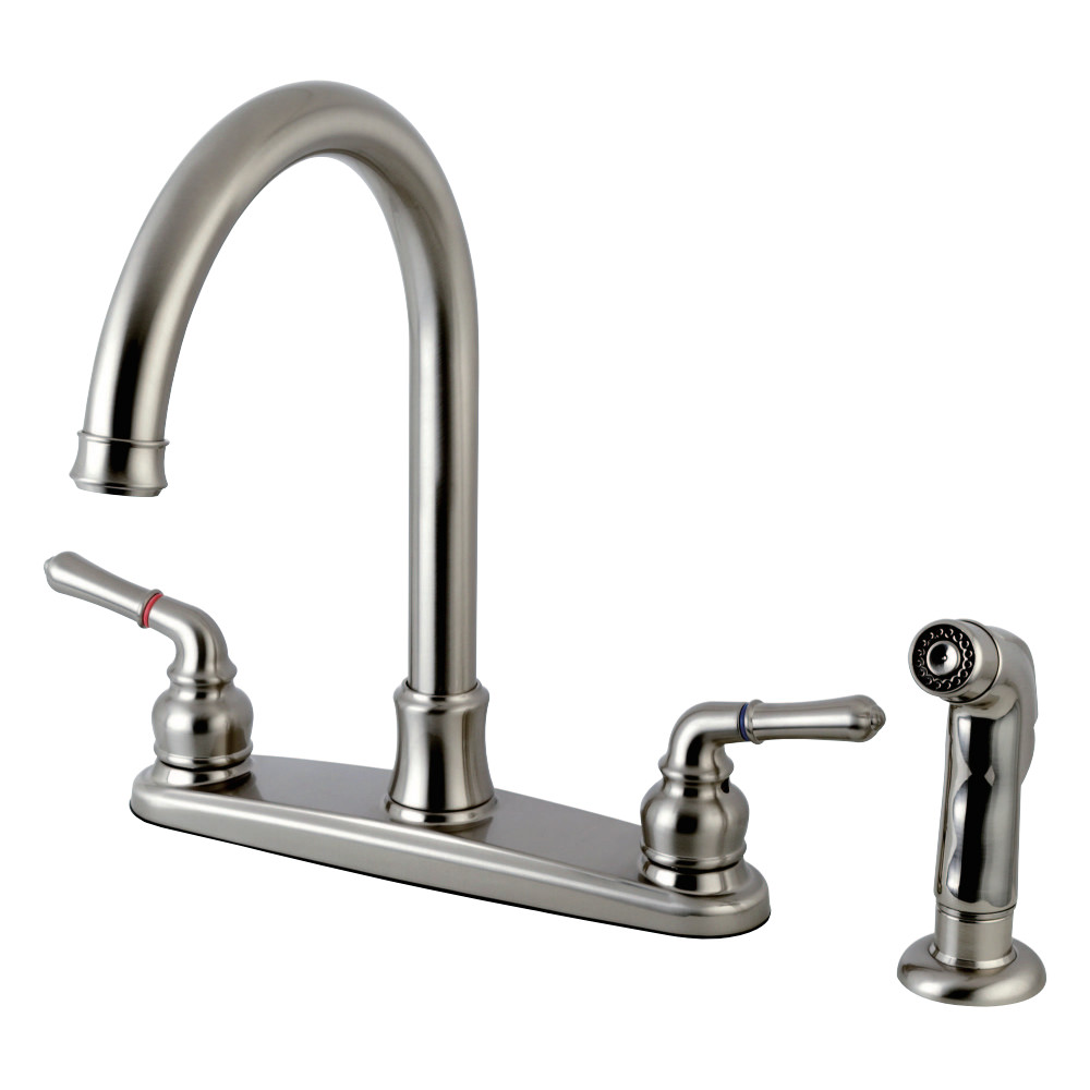 Kingston Brass FB7798NMLSP Naples 8-Inch Centerset Kitchen Faucet with Sprayer, Brushed Nickel