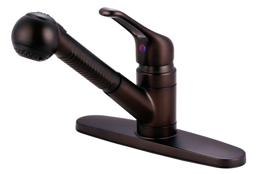 Kingston Brass KB705SP Single-Handle Pull-Out Kitchen Faucet With Sprayer, Oil Rubbed Bronze
