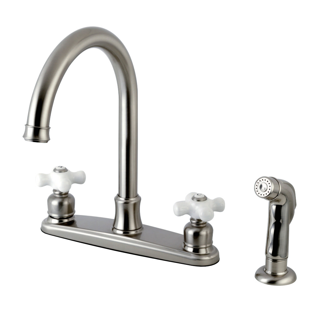 Kingston Brass FB7798PXSP Victorian 8-Inch Centerset Kitchen Faucet with Sprayer, Brushed Nickel