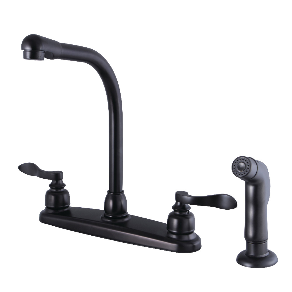 Kingston Brass FB755NFLSP NuWave French 8-Inch Centerset Kitchen Faucet with Sprayer, Oil Rubbed Bronze