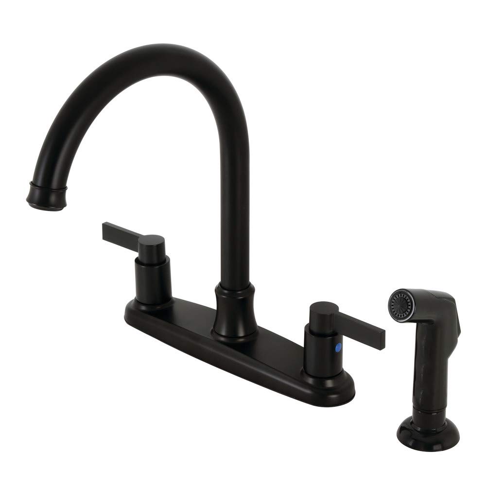 Kingston Brass FB7790NDLSP NuvoFusion 8-Inch Centerset Kitchen Faucet with Sprayer, Matte Black