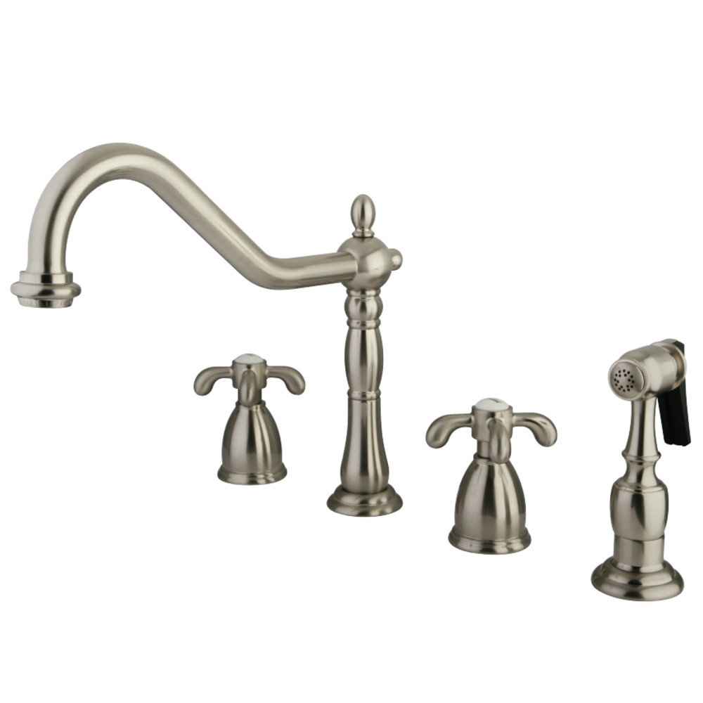 Kingston Brass KB1798TXBS Widespread Kitchen Faucet with Brass Sprayer, Brushed Nickel
