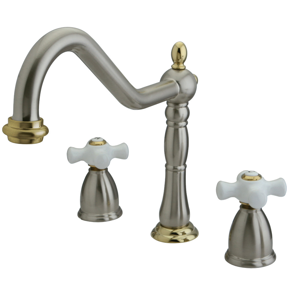 Kingston Brass KB1799PXLS Widespread Kitchen Faucet, Brushed Nickel/Polished Brass