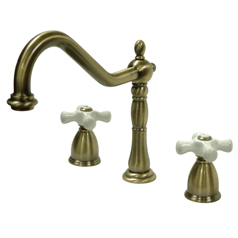 Kingston Brass KB1793PXLS Widespread Kitchen Faucet, Antique Brass