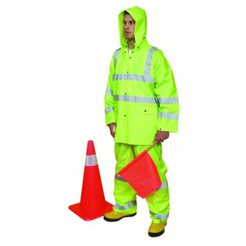 3 Piece PVC/High Visibility Polyester ANSI Class 3 Rain Suit, X-Large, Lime
