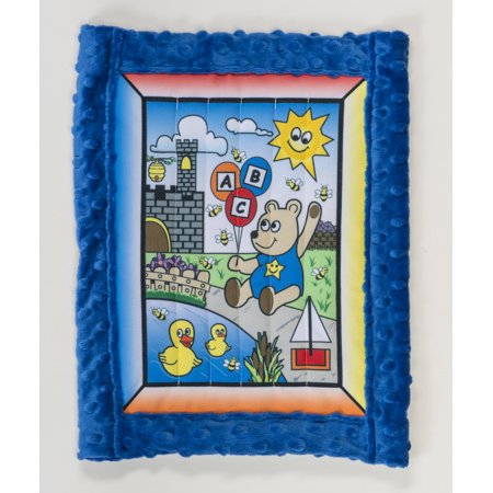 Baby quilt kit, Boy Bear w/ blue minkee back 25" x 32"
