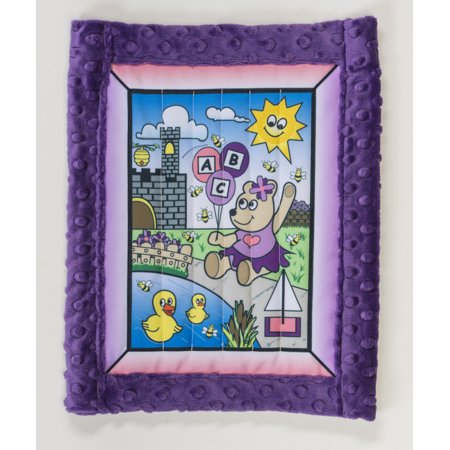 Toddler quilt kit,Girl Bear w/ purple minkee back 30" x 38"