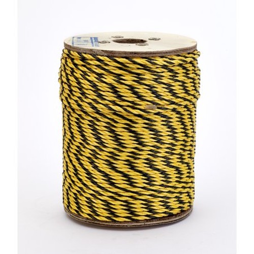 3-Strand Twisted Polypropylene Safety Rope, 1490 lbs Tensile Strength, 600 ft. Length x 1/4 in. Width, Yellow/Black