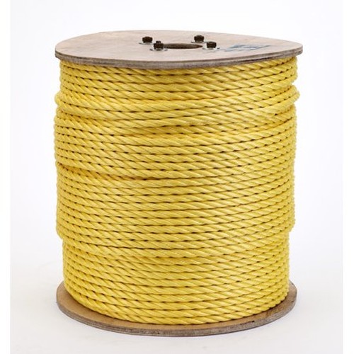 3-Strand Twisted Polypropylene Safety Rope, 3340 lbs Tensile Strength, 600 ft. Length x 3/8 in. Width, Yellow