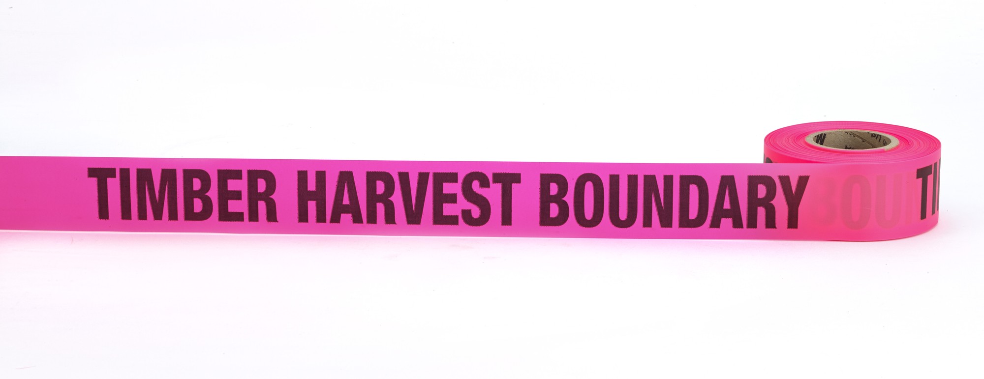 Flagging Tape Printed "Timber Harvest boundary", 1-1/2" x 50 YDS, Glow Pink 