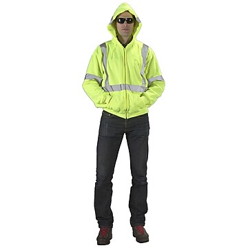 High Visibility ANSI Class 3 Lime Fleece Hoodie with Reflective Stripes and Zipper, 2XLarge