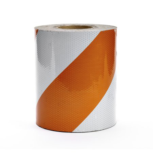 High Intensity Reflective Barricade Adhesive Tape, 50 yds Length x 10" Width, Orange/White