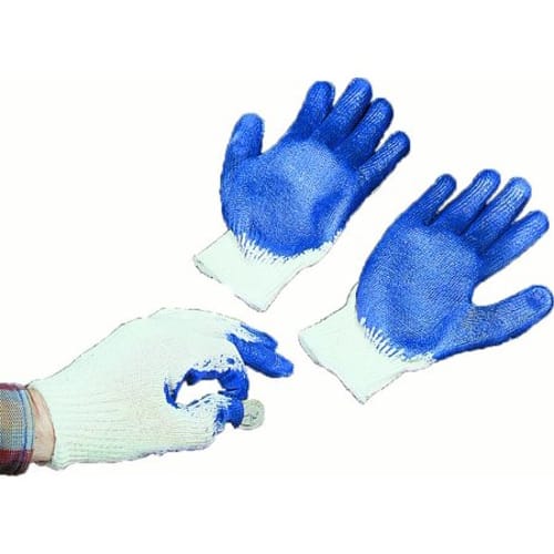 Sure Grip Gloves, String Knit with Latex Coated Palm and Fingers, 10 Gauge, Large, White/Blue 