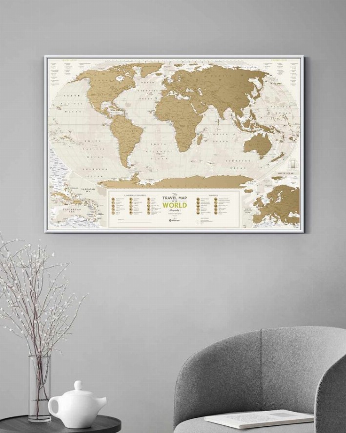 World Travel Map - 34.6"W x 23.6"H Beige