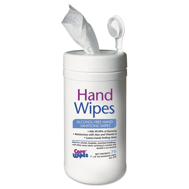 Alcohol Free Hand Sanitizing Wipes, 8 x 7, White, 70/Canister, 6 Canisters/case
