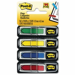 Arrow 1/2" Page Flags, Blue/Green /Red/Yellow, 24/Color, 96-Flags/Pack