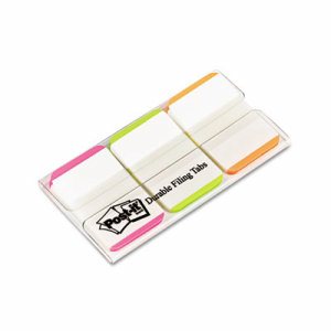File Tabs, 1 x 1 1/2, Lined, Assorted Fluorescent Colors, 66/Pack