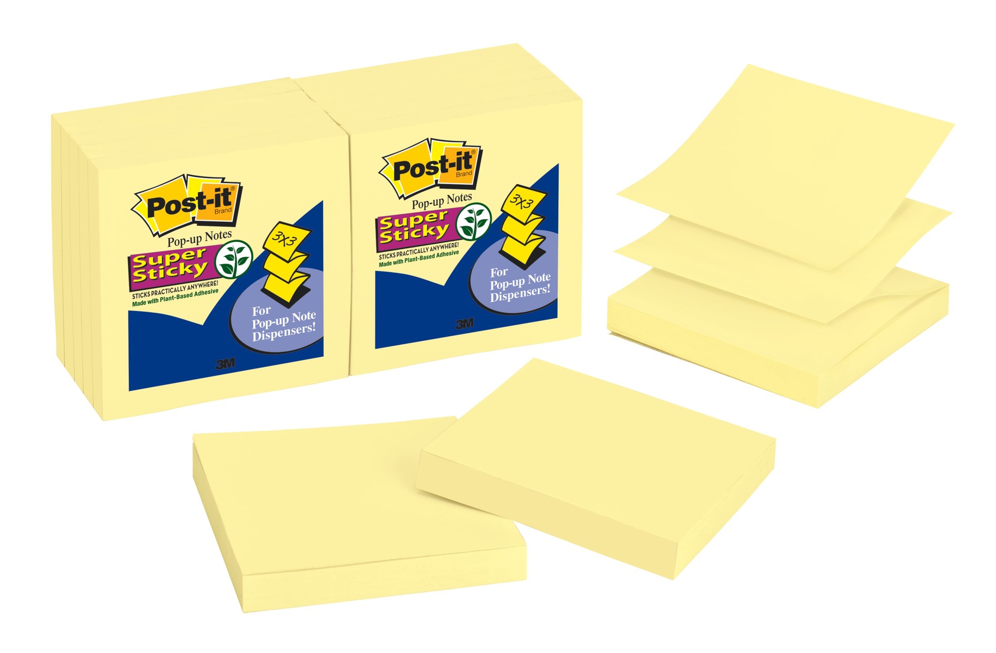 Pop-up 3 x 3 Note Refill, Canary Yellow, 90-Sheet, 12/Pack
