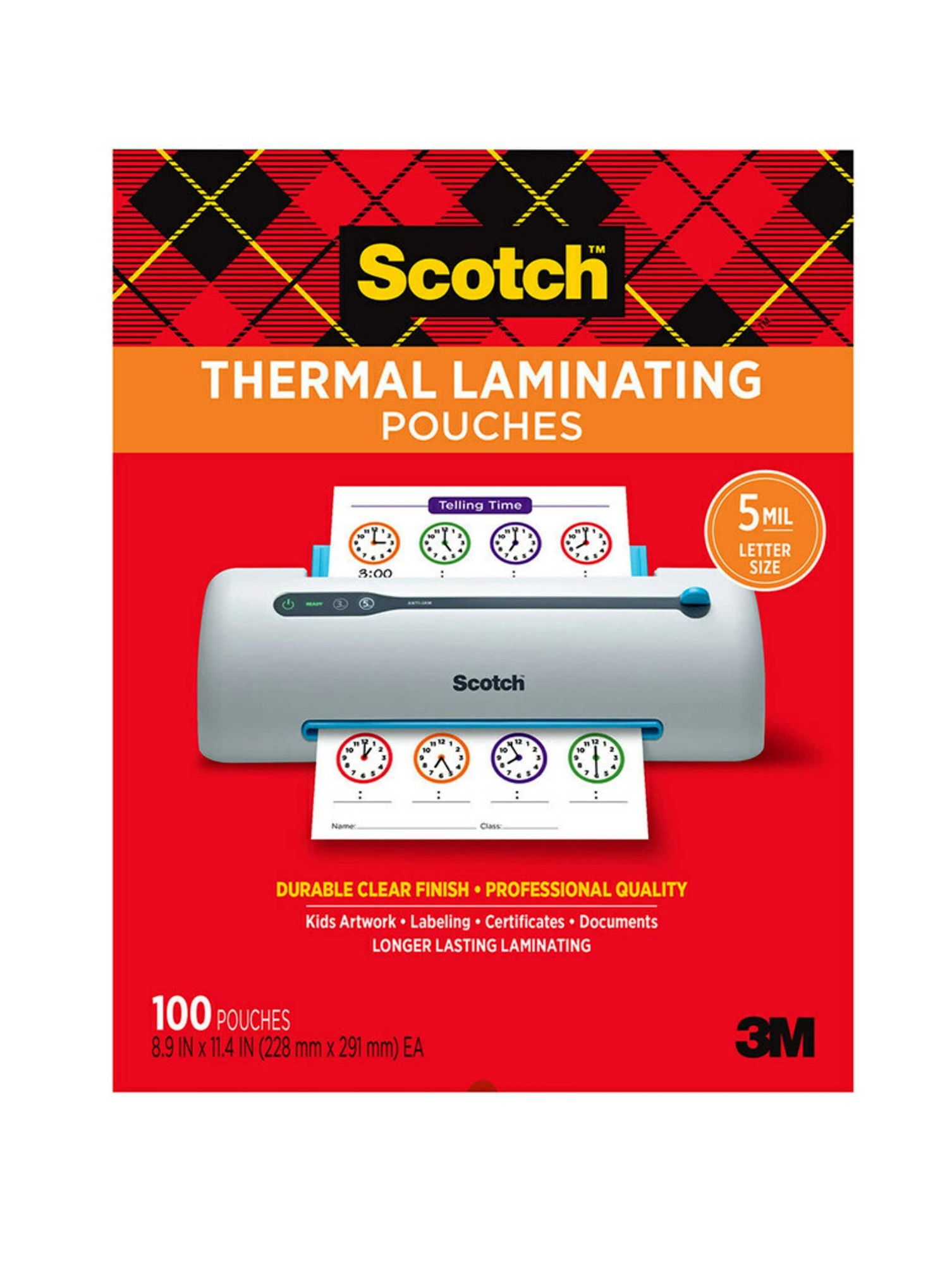 Letter Size Thermal Laminating Pouches, 5 mil, 11 1/2 x 9, 100/Pack